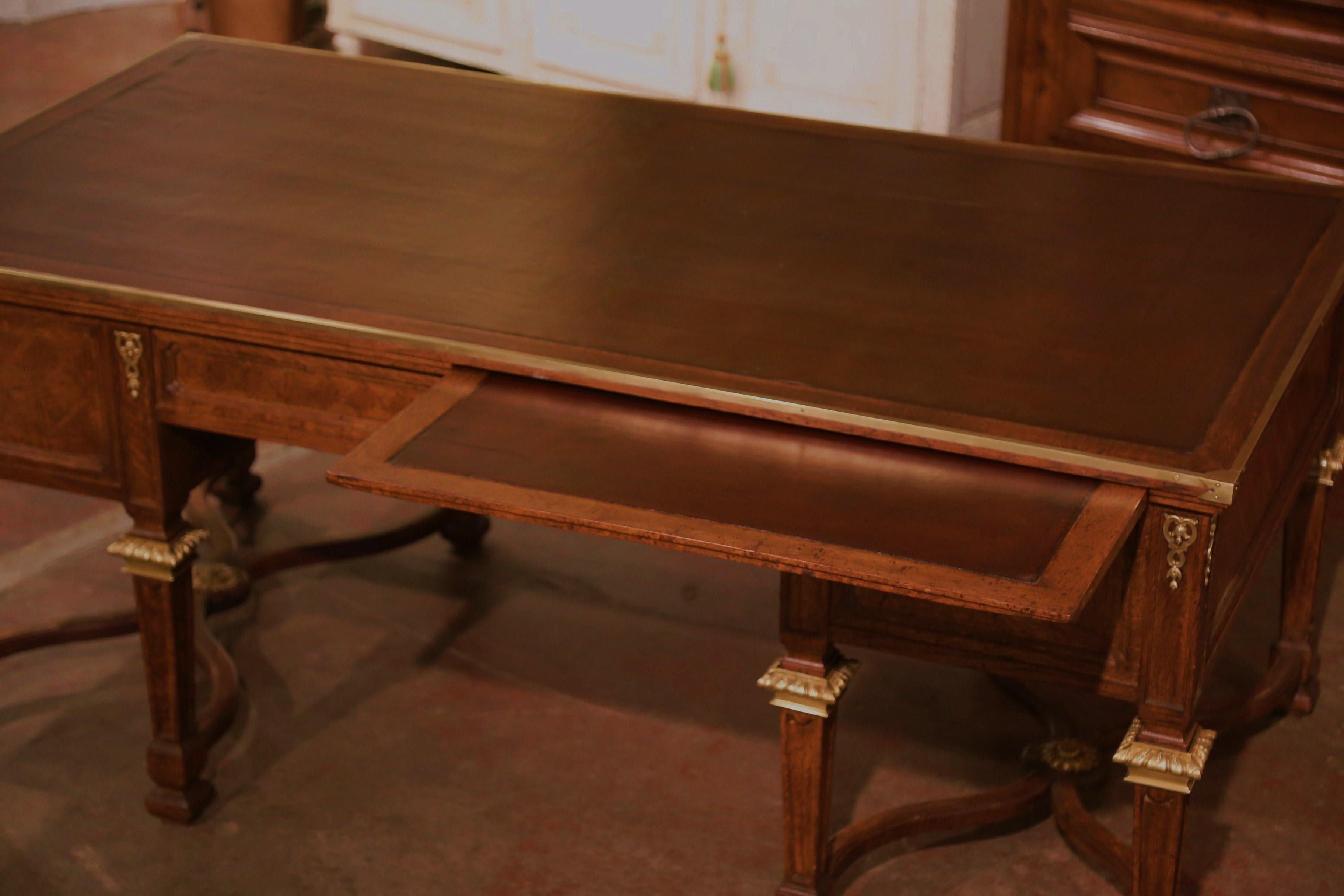 19th Century French Louis XIV Leather Top Carved Parquetry Oak Eight-Leg Desk 9