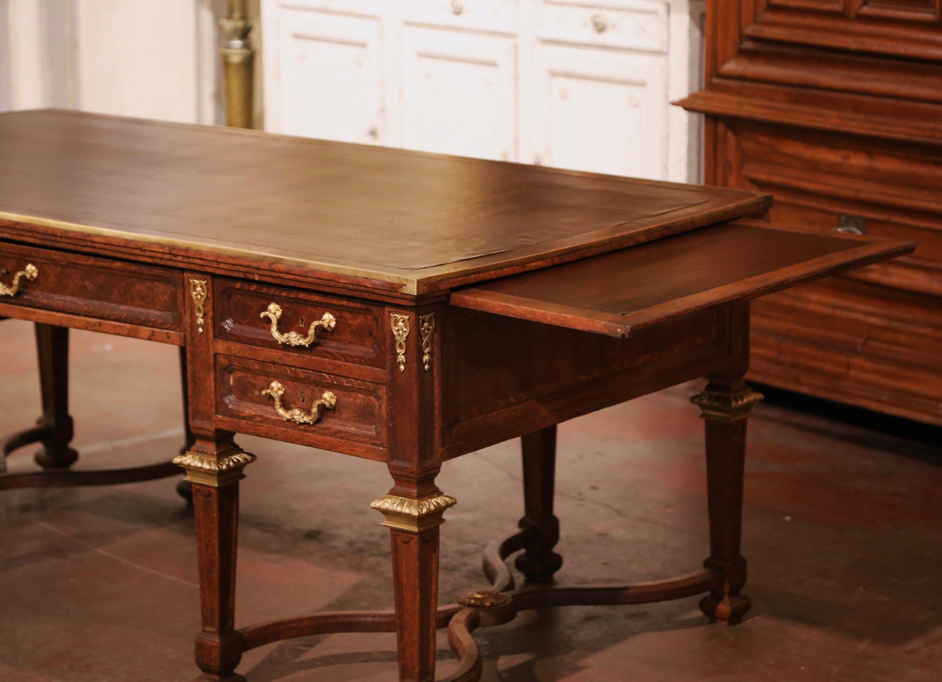 19th Century French Louis XIV Leather Top Carved Parquetry Oak Eight-Leg Desk 1