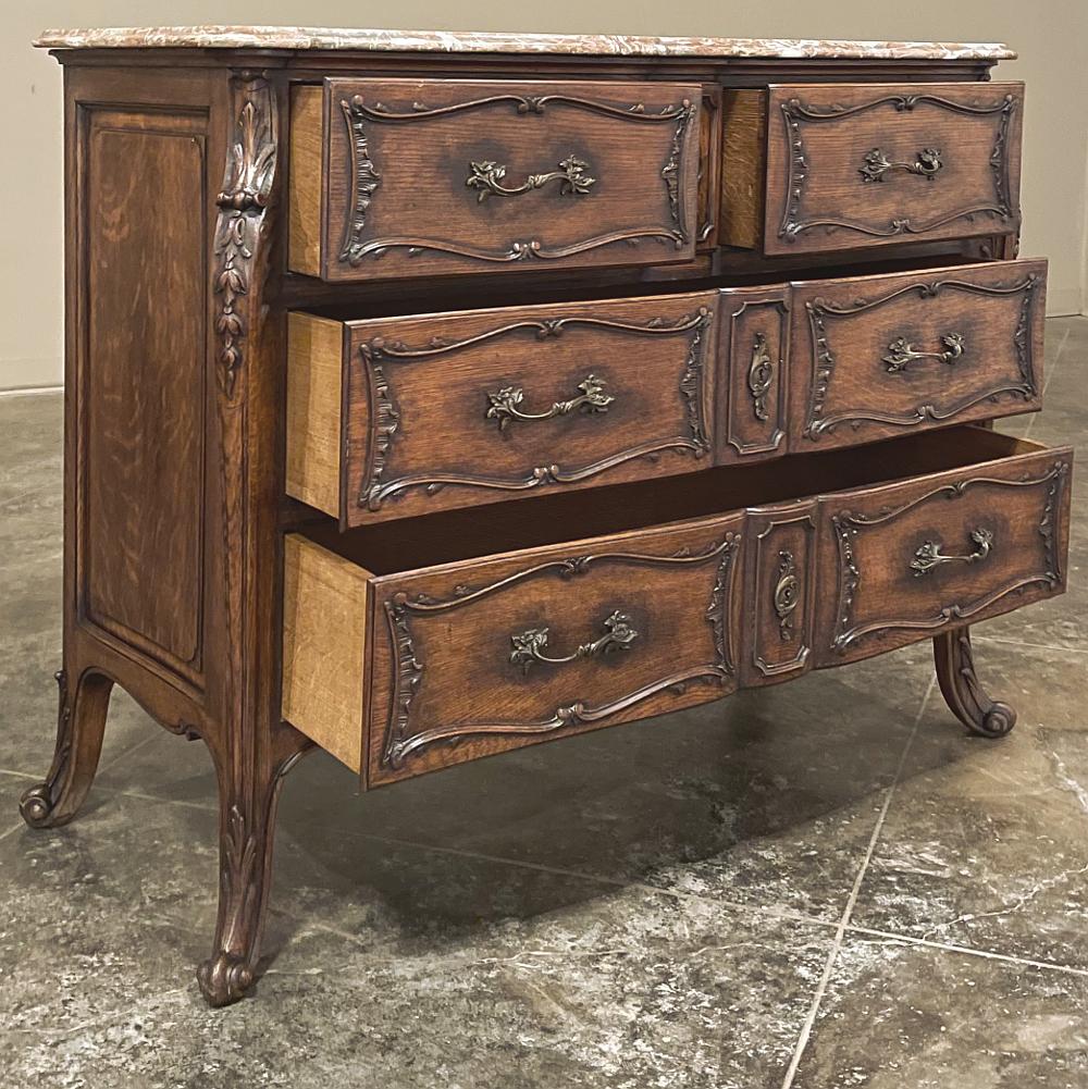 Brass 19th Century French Louis XIV Marble Top Commode, Chest of Drawers For Sale