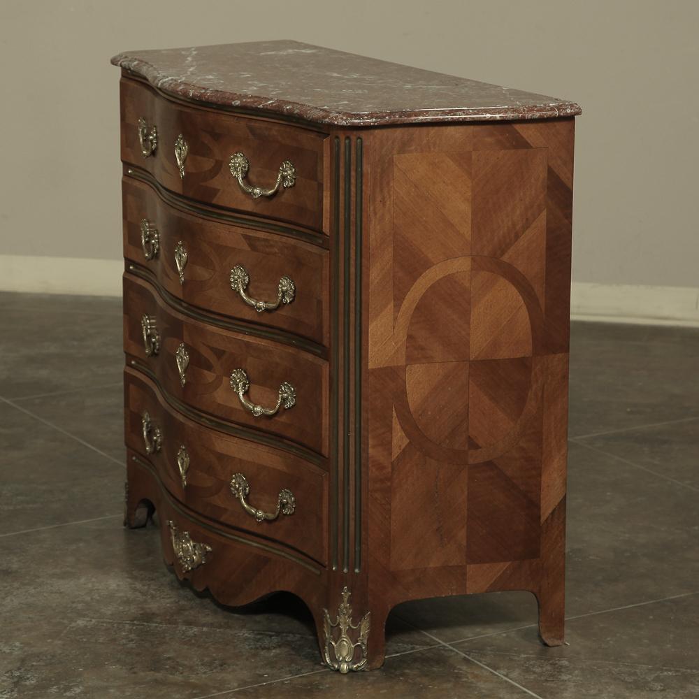 Late 19th Century 19th Century French Louis XIV Marble Top Commode with Marquetry For Sale