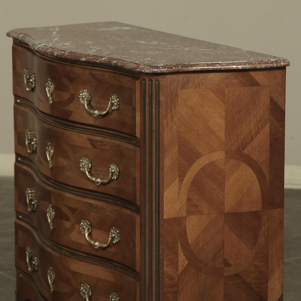 19th Century French Louis XIV Marble Top Commode with Marquetry For Sale 2