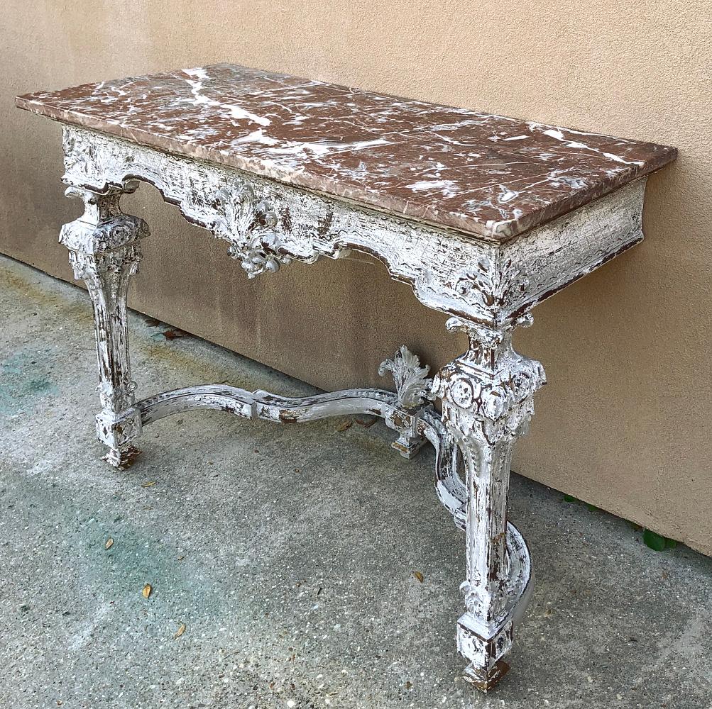 Hand-Carved 19th Century French Louis XIV Marble-Top Console