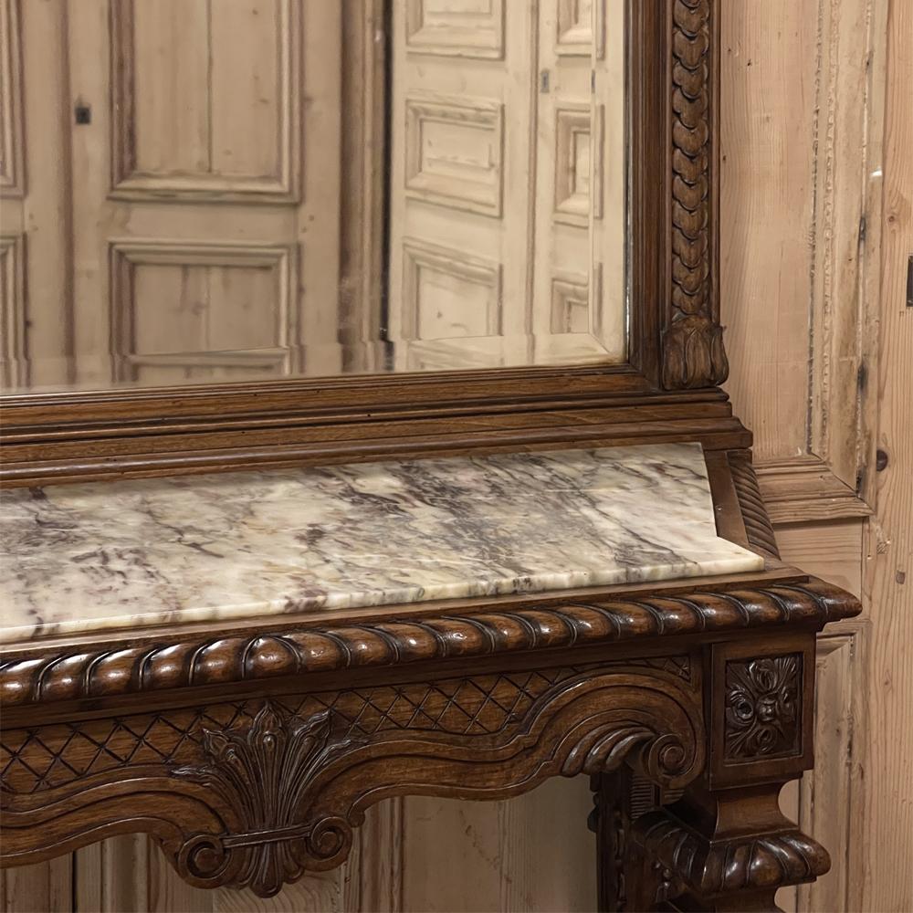 Console française du 19ème siècle de style Louis XIV à plateau en marbre et miroir en vente 3