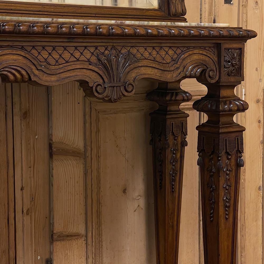 19th Century French Louis XIV Marble Top Console with Mirror For Sale 8