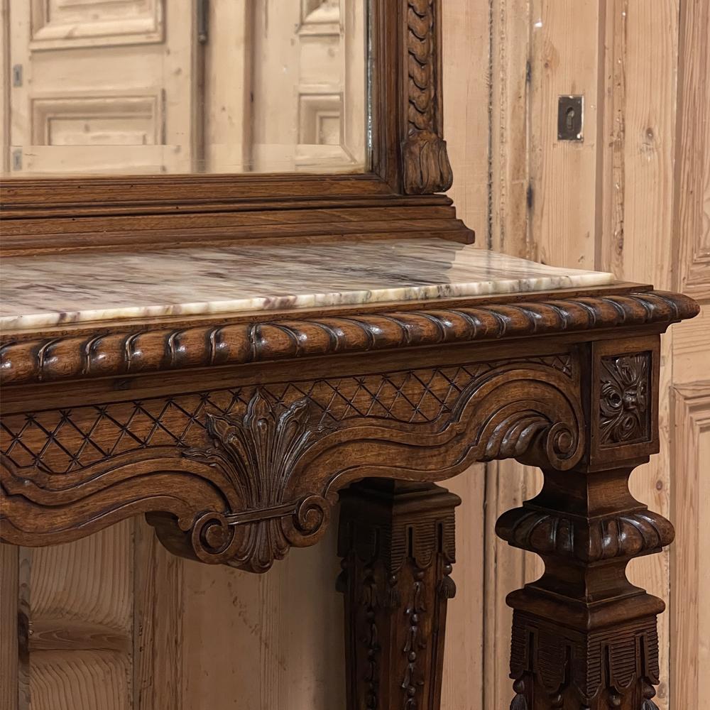 19th Century French Louis XIV Marble Top Console with Mirror For Sale 9
