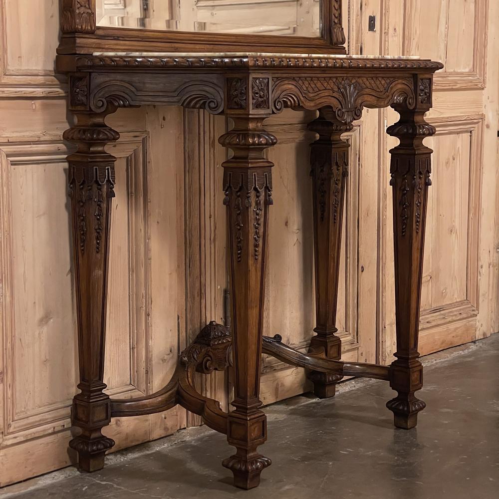 Console francese Luigi XIV del XIX secolo con piano in marmo e specchio in vendita 8