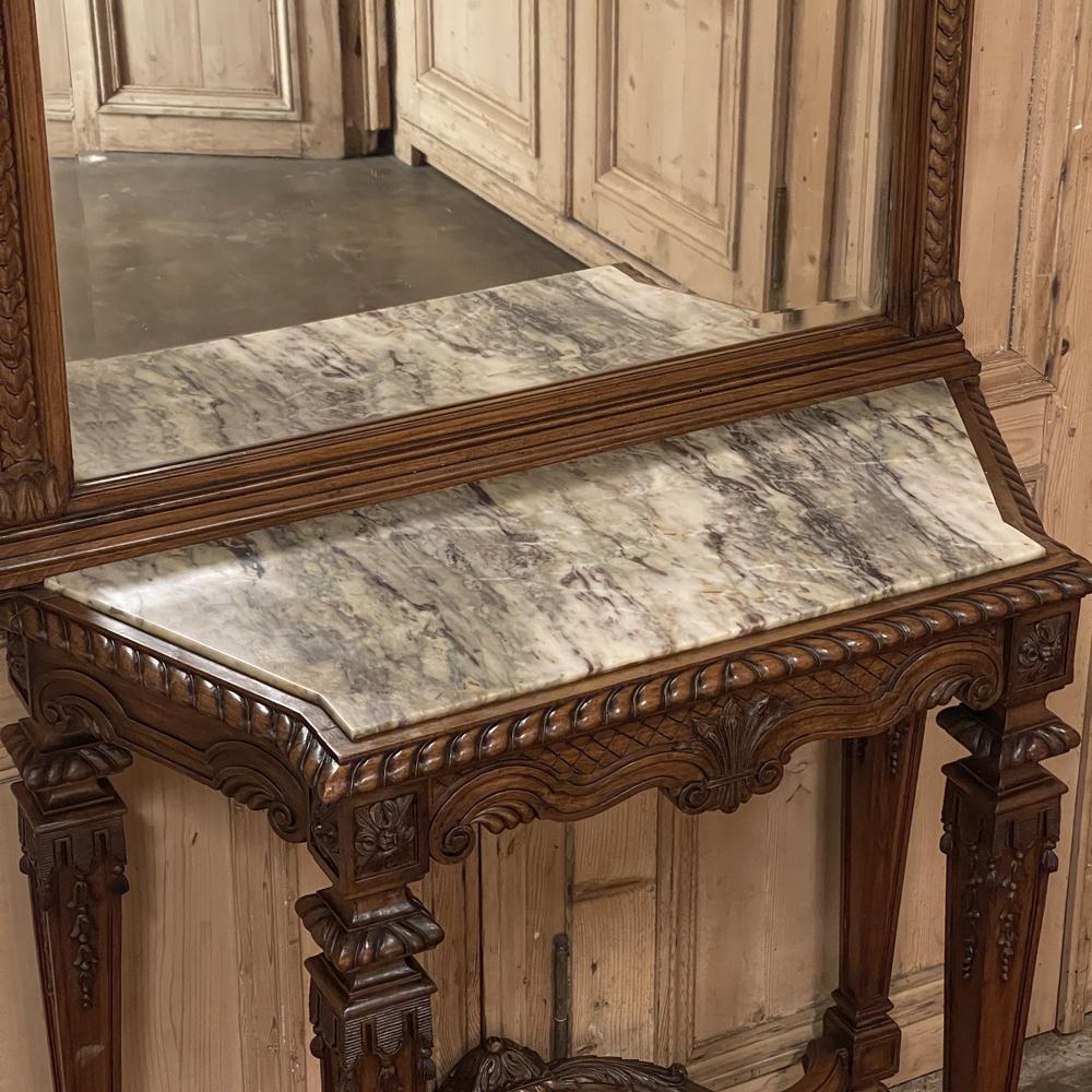 Console française du 19ème siècle de style Louis XIV à plateau en marbre et miroir Bon état - En vente à Dallas, TX