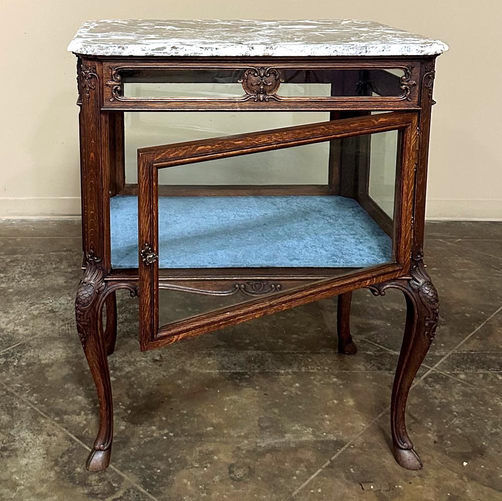 Hand-Carved 19th Century French Louis XIV Marble Top End Table ~ Display Case For Sale