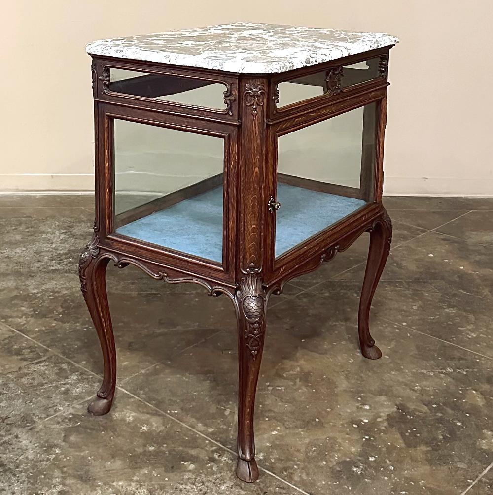 Glass 19th Century French Louis XIV Marble Top End Table ~ Display Case For Sale