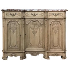 19th Century French Louis XIV Marble Top Stripped Oak Hand-Carved Buffet