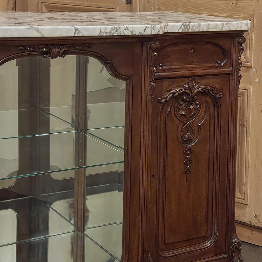 19th Century French Louis XIV Marble Top Walnut Display Buffet For Sale 4