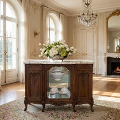 19th Century French Louis XIV Marble Top Walnut Display Buffet