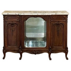 19th Century French Louis XIV Marble Top Walnut Display Buffet
