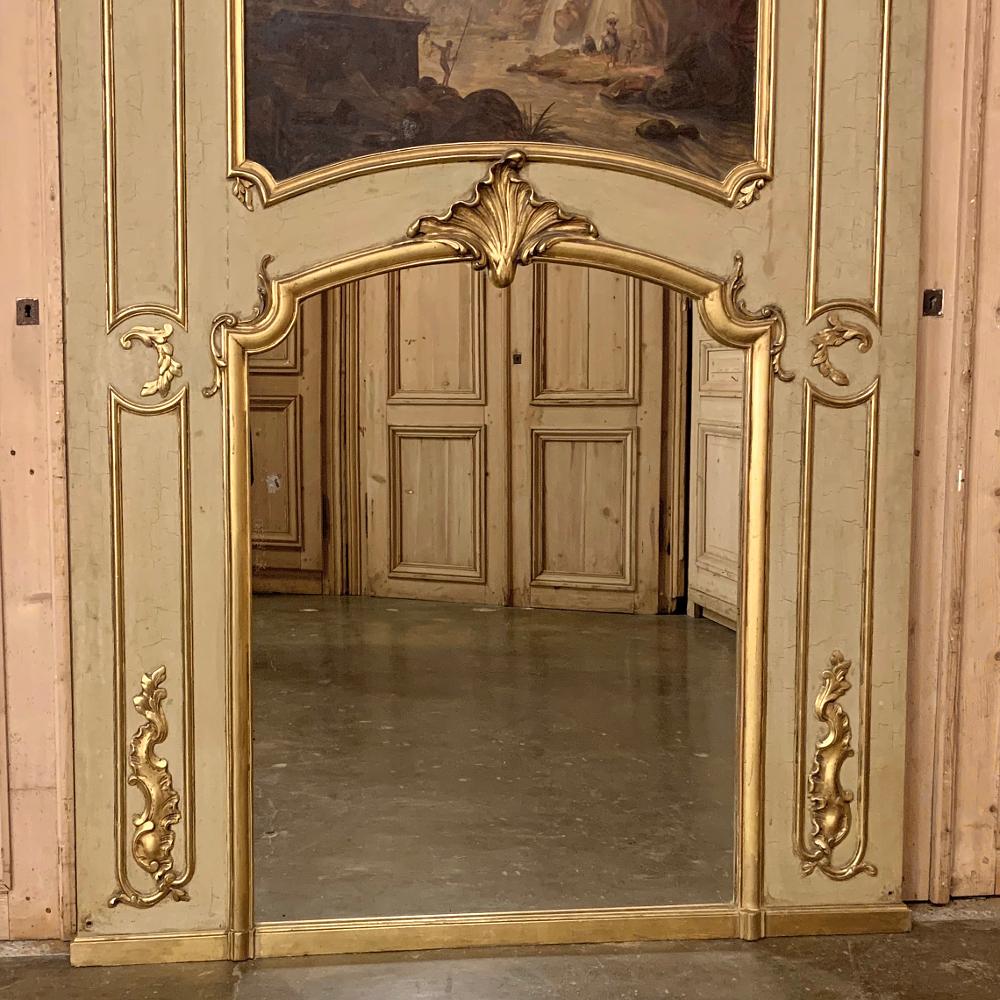 19th Century French Louis XIV Painted and Gilded Trumeau Mirror For Sale 9