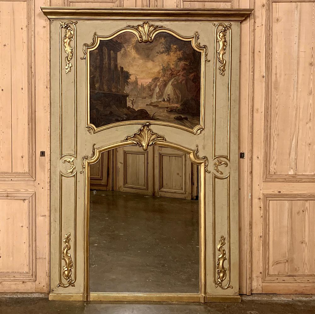 19th Century French Louis XIV Painted and Gilded Trumeau Mirror In Good Condition For Sale In Dallas, TX