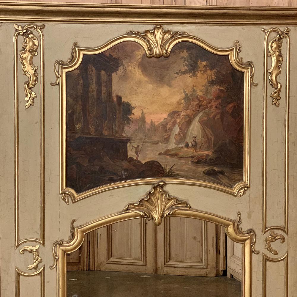 Canvas 19th Century French Louis XIV Painted and Gilded Trumeau Mirror For Sale