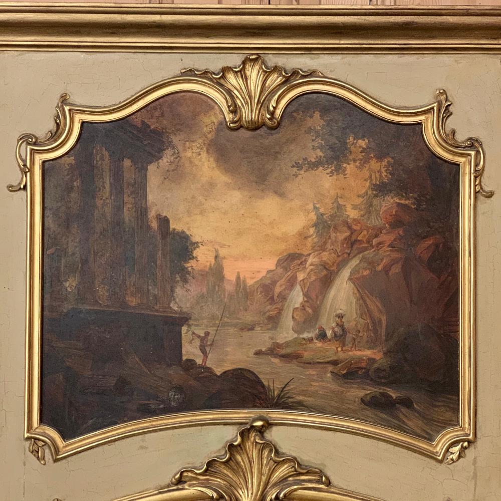 19. Jahrhundert Französisch Louis XIV gemalt und vergoldet Trumeau Spiegel im Zustand „Gut“ im Angebot in Dallas, TX