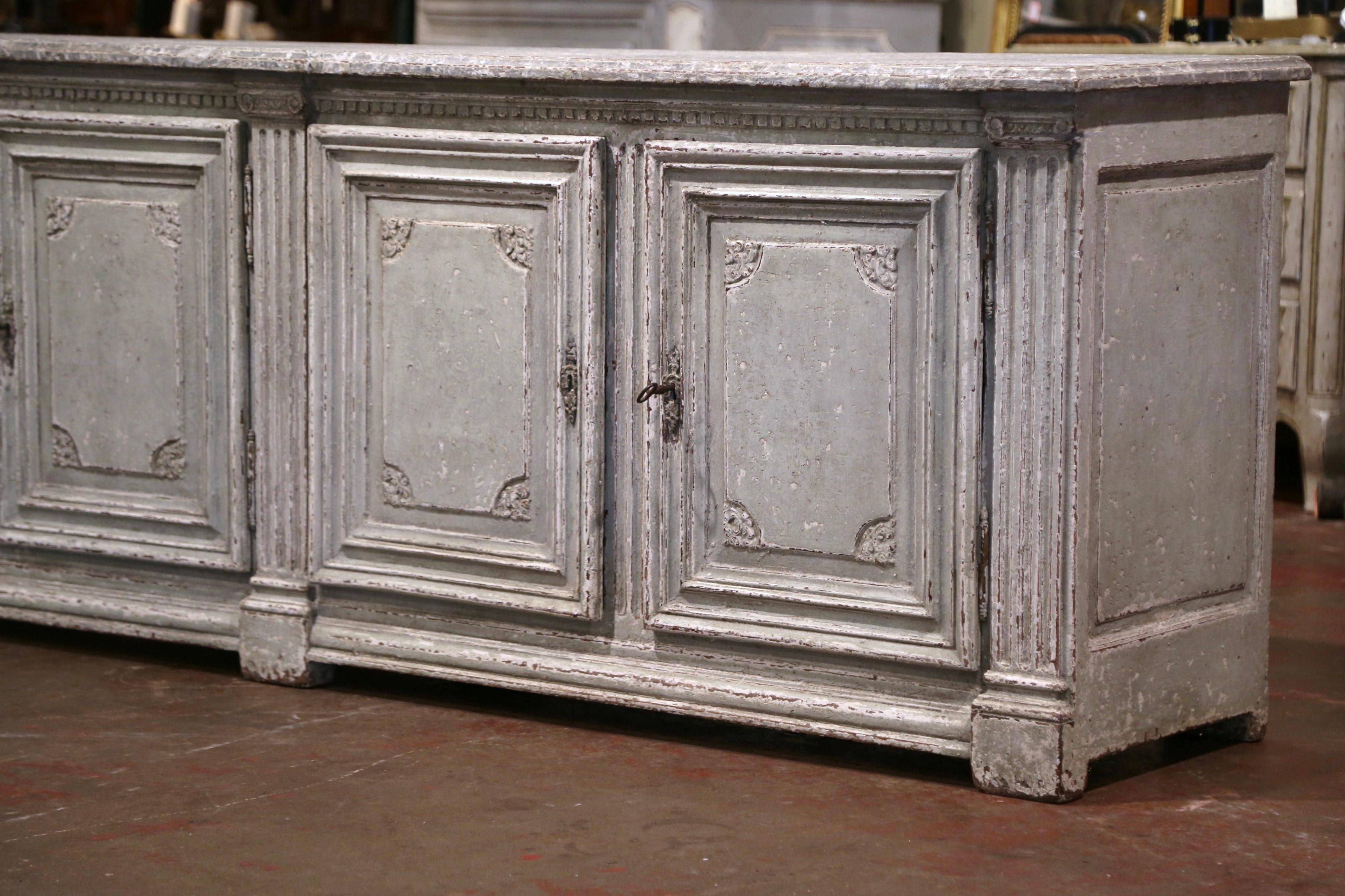 19th Century French Louis XIV Painted Four-Door Buffet with Faux Marble Top In Excellent Condition In Dallas, TX
