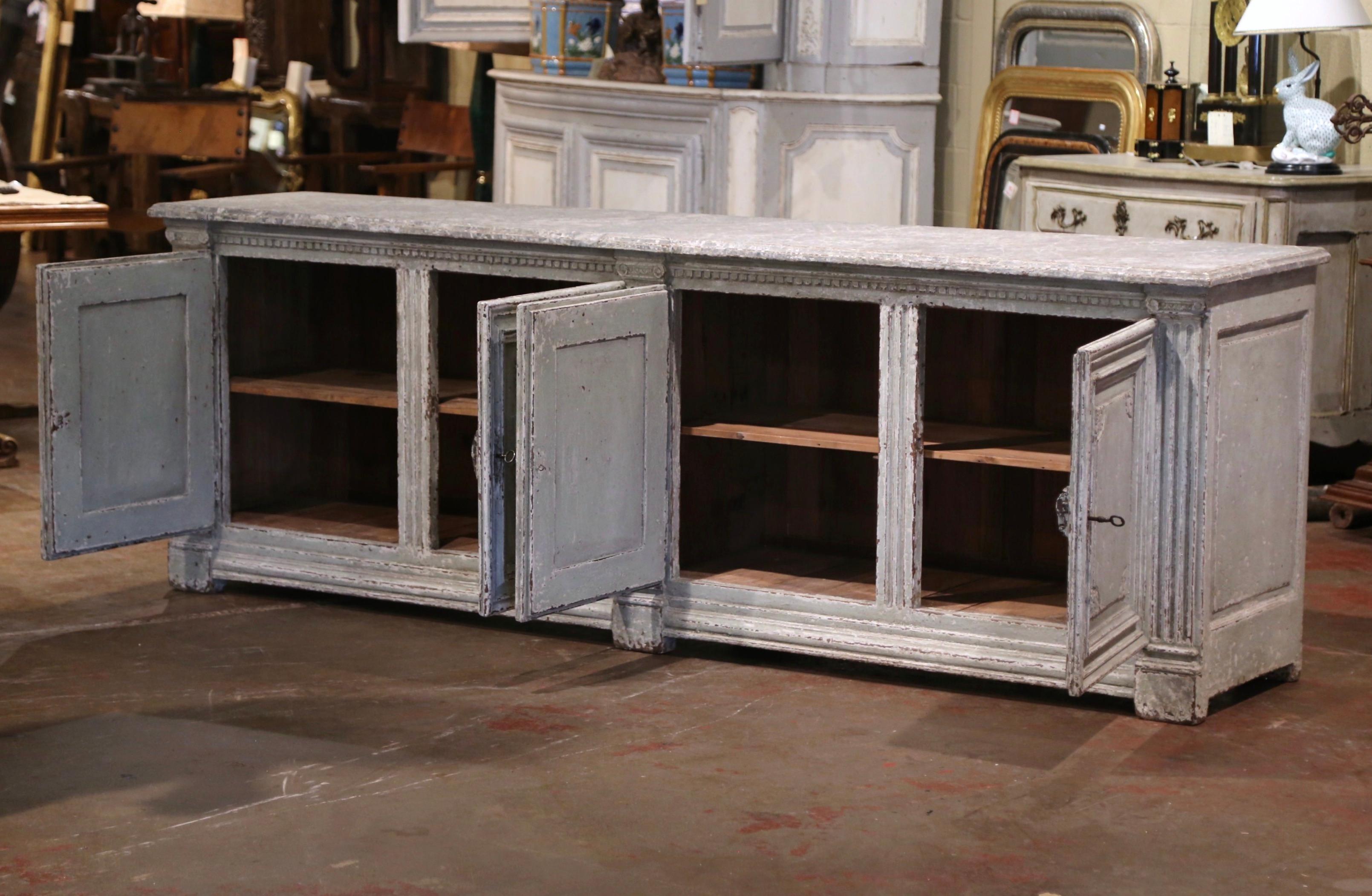 19th Century French Louis XIV Painted Four-Door Buffet with Faux Marble Top 1