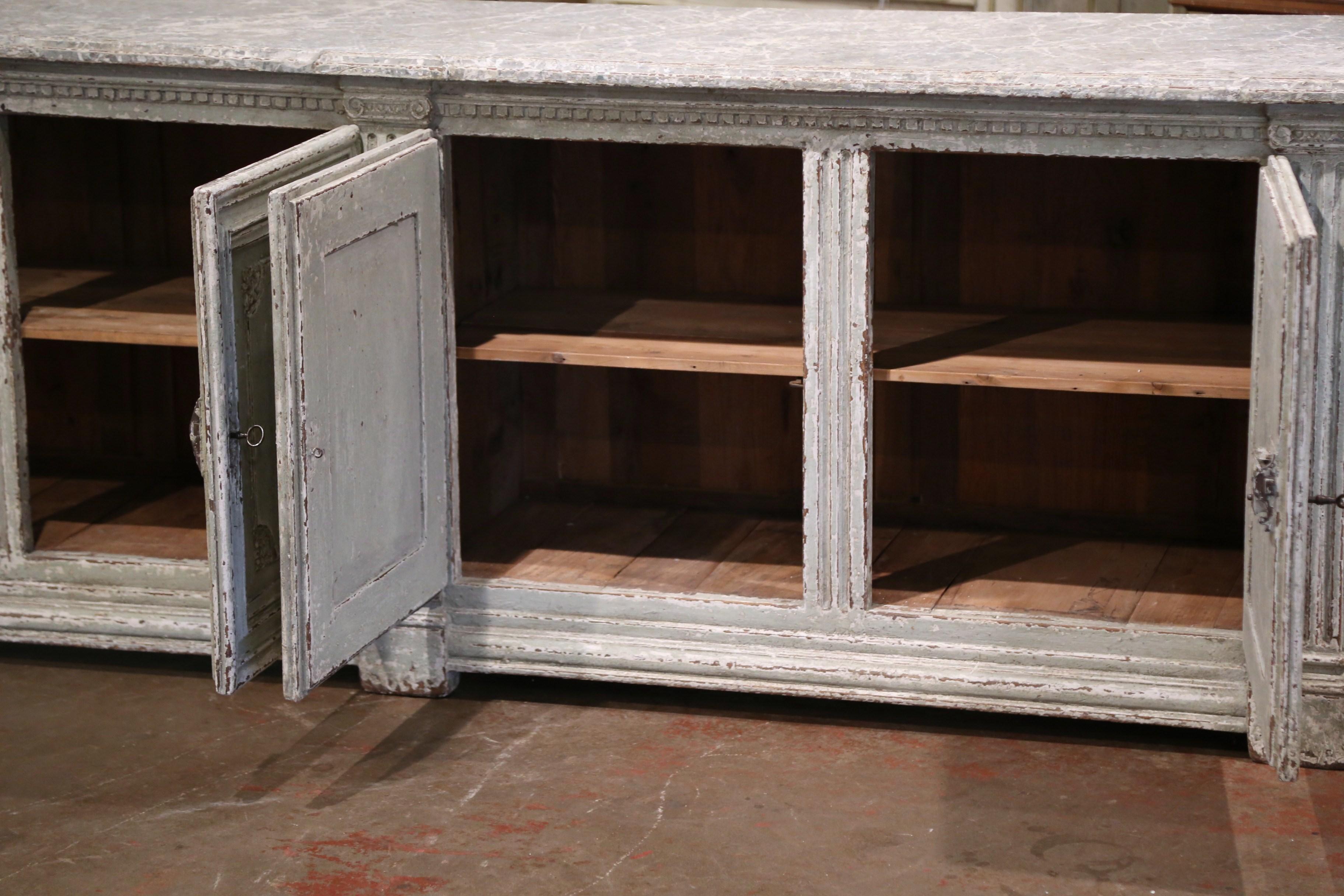 19th Century French Louis XIV Painted Four-Door Buffet with Faux Marble Top 2