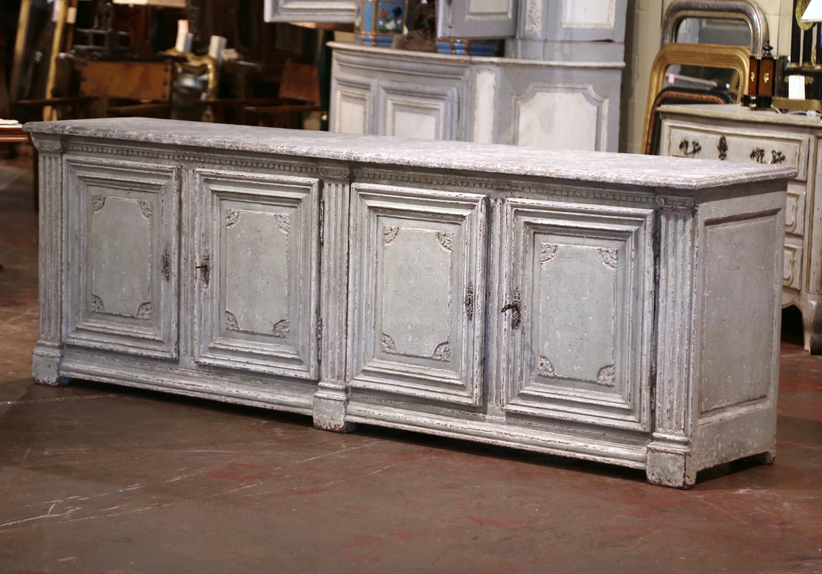 19th Century French Louis XIV Painted Four-Door Buffet with Faux Marble Top 3