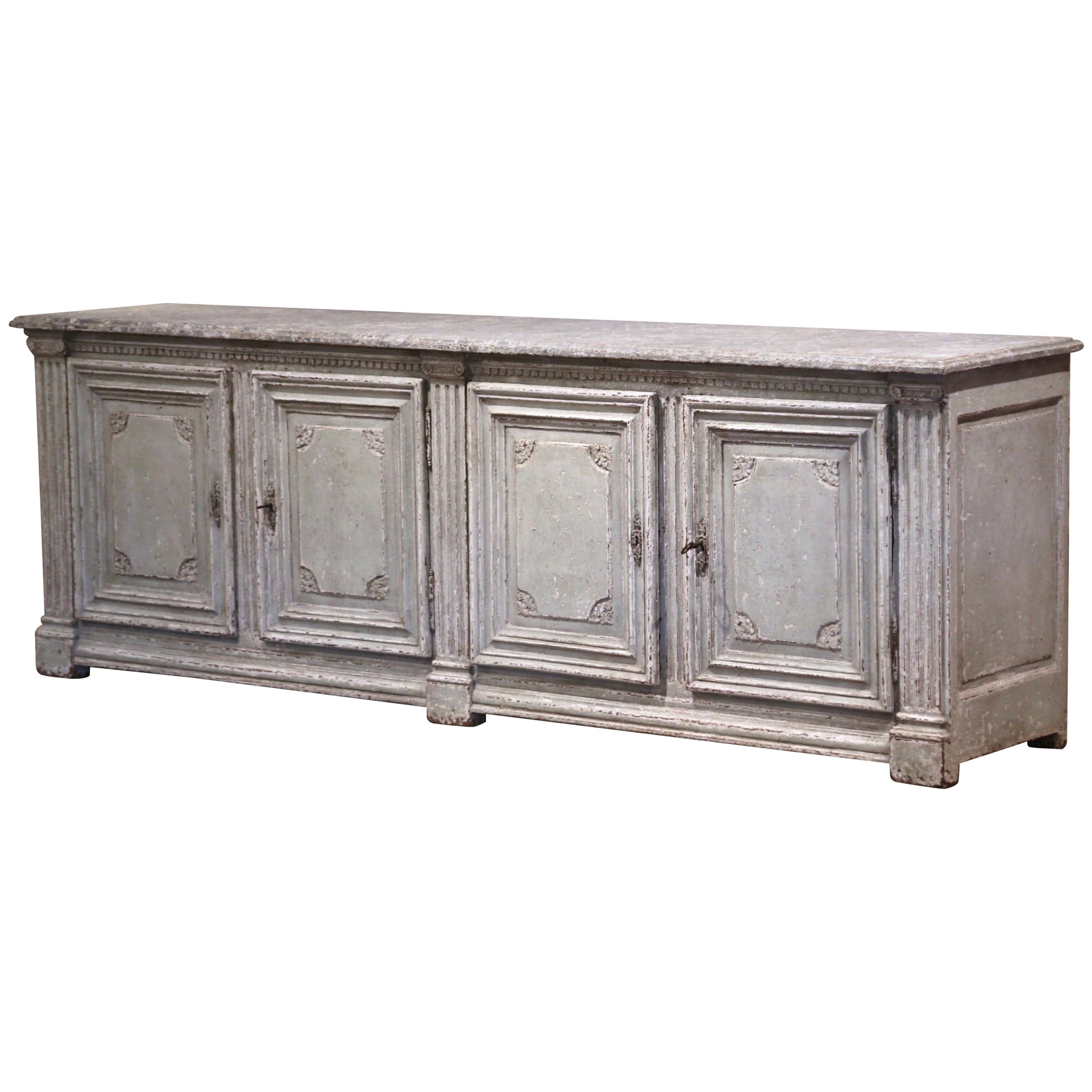 19th Century French Louis XIV Painted Four-Door Buffet with Faux Marble Top