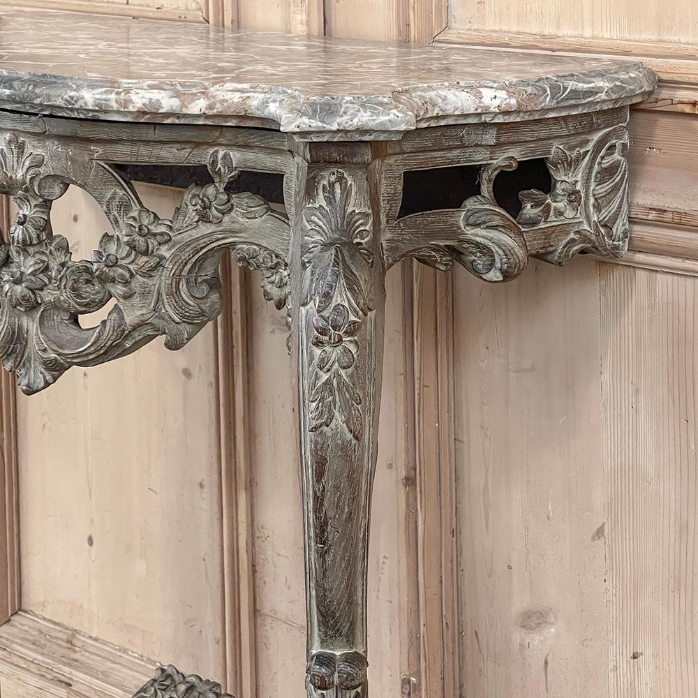 19th Century French Louis XIV Painted Marble Top Console For Sale 11