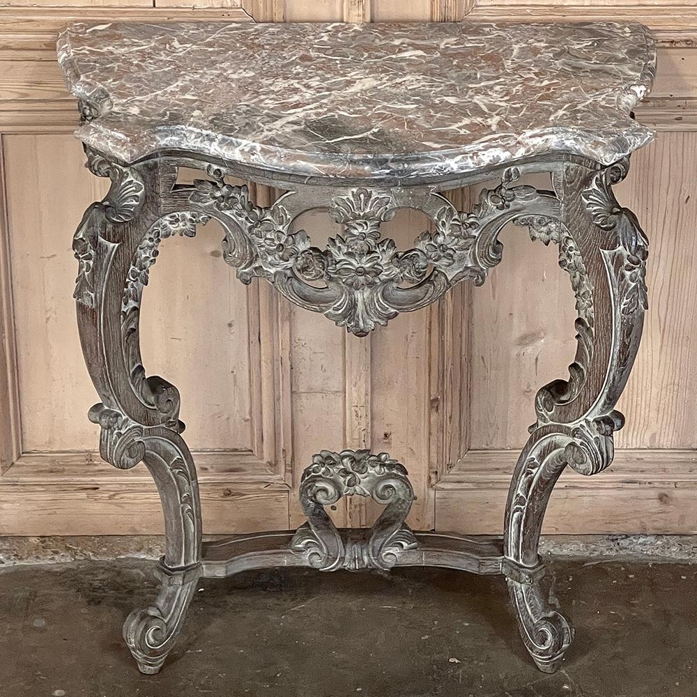 19th Century French Louis XIV Painted Marble Top Console For Sale 1