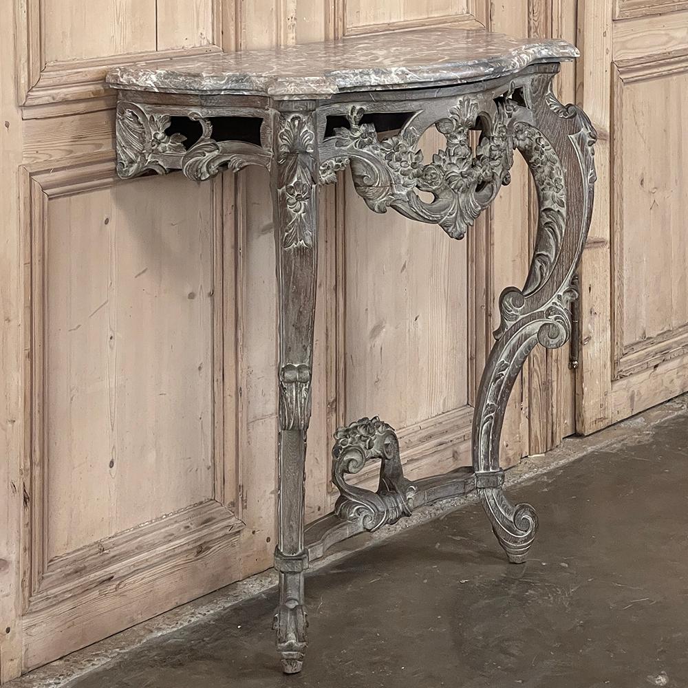 19th Century French Louis XIV Painted Marble Top Console For Sale 4