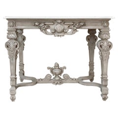 19th Century French Louis XIV Painted Carrara Marble-Top Console