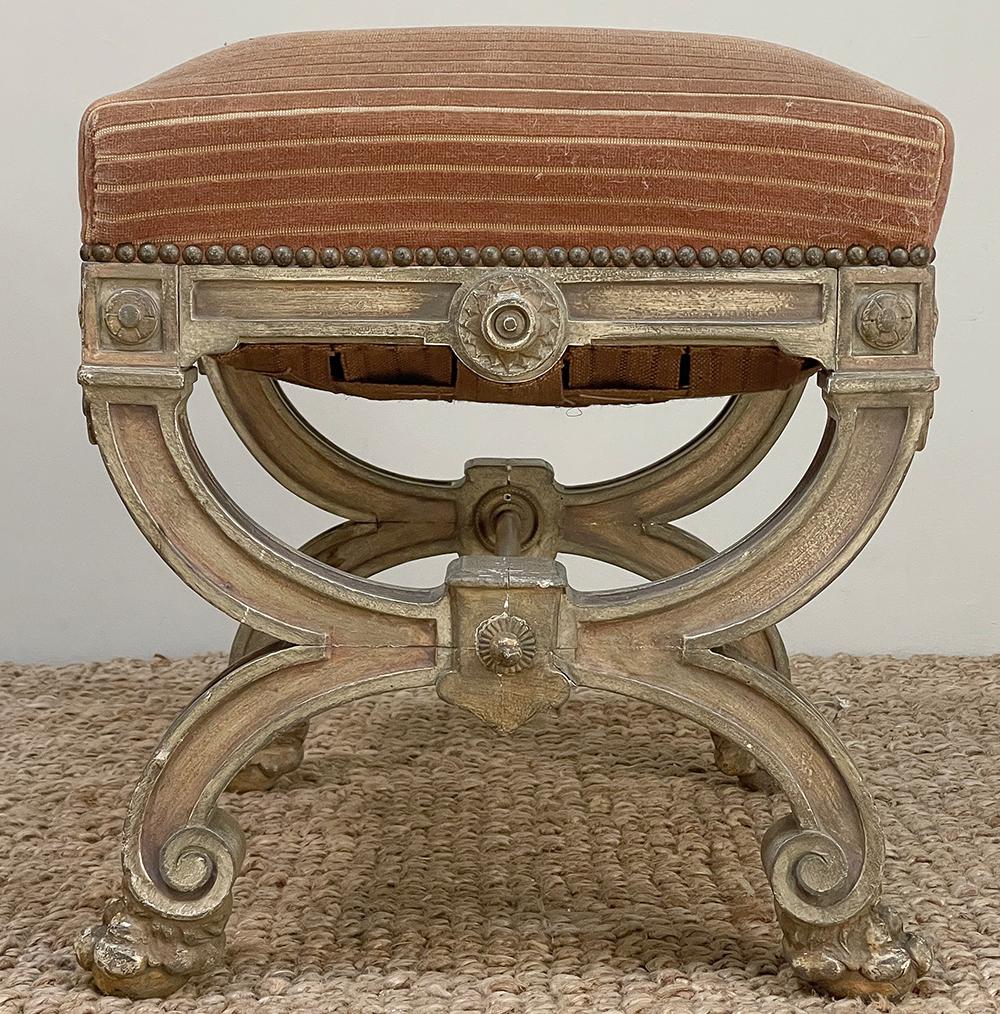 19th Century French, Louis XIV Painted Stool/Bench with Lion's Paw Feet For Sale 10