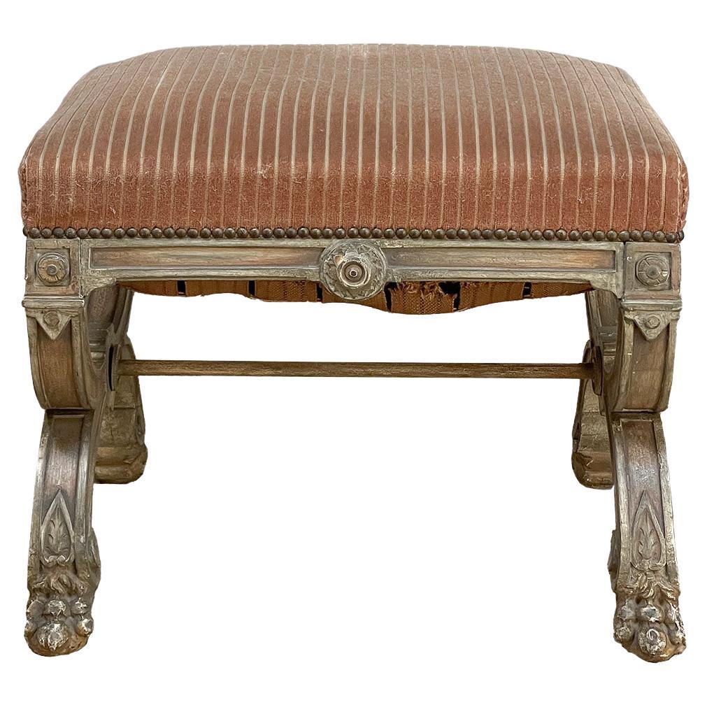 19th Century French, Louis XIV Painted Stool/Bench with Lion's Paw Feet For Sale