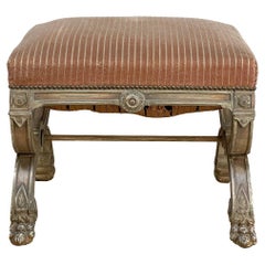 19th Century French, Louis XIV Painted Stool/Bench with Lion's Paw Feet