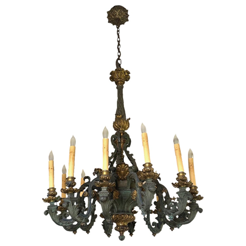 Lustre Louis XIV en bronze patiné et bronze doré du 19ème siècle en vente