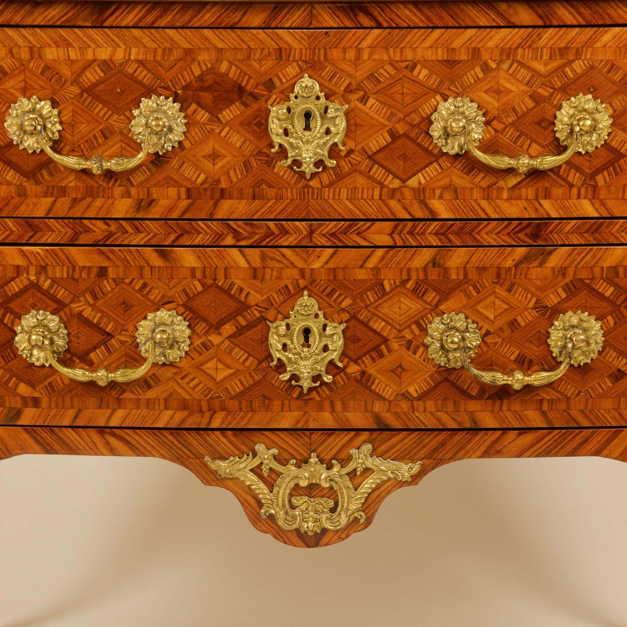 Gilt 19th Century French Louis XIV Régence Trelliswork Marquetry Commode or Sauteuse For Sale