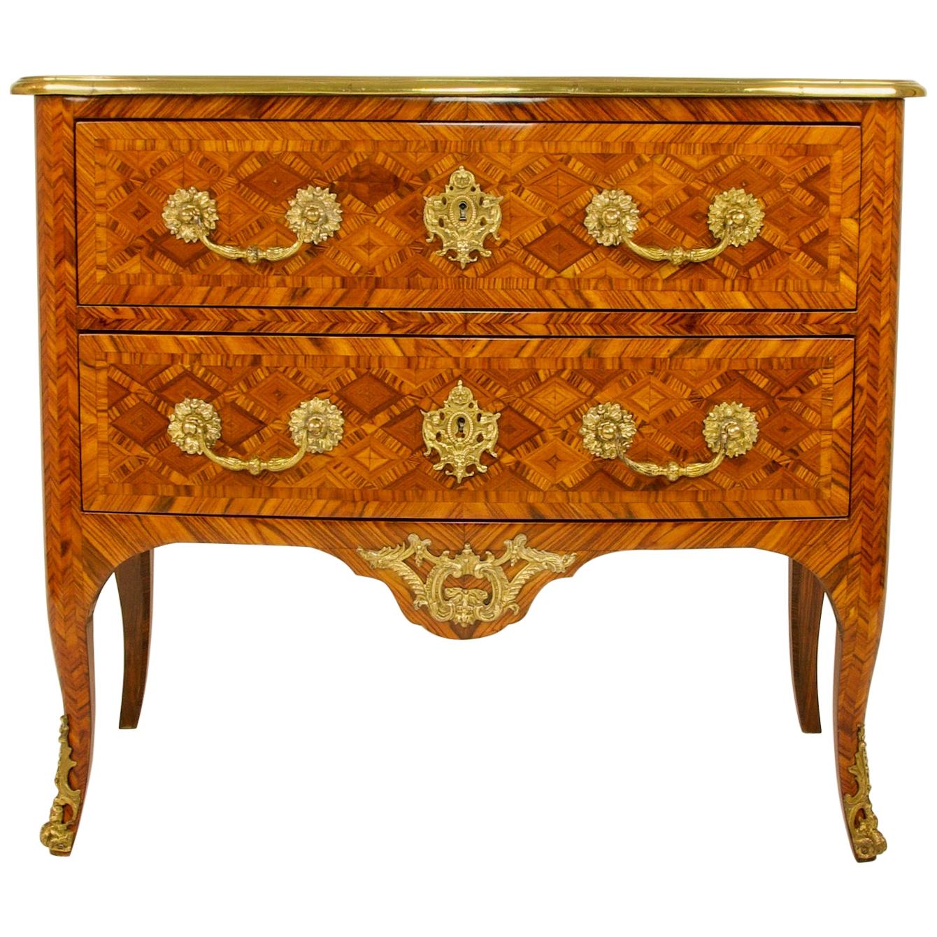 19th Century French Louis XIV Régence Trelliswork Marquetry Commode or Sauteuse For Sale
