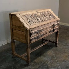 19th Century French Louis XIV Stripped Oak Secretary