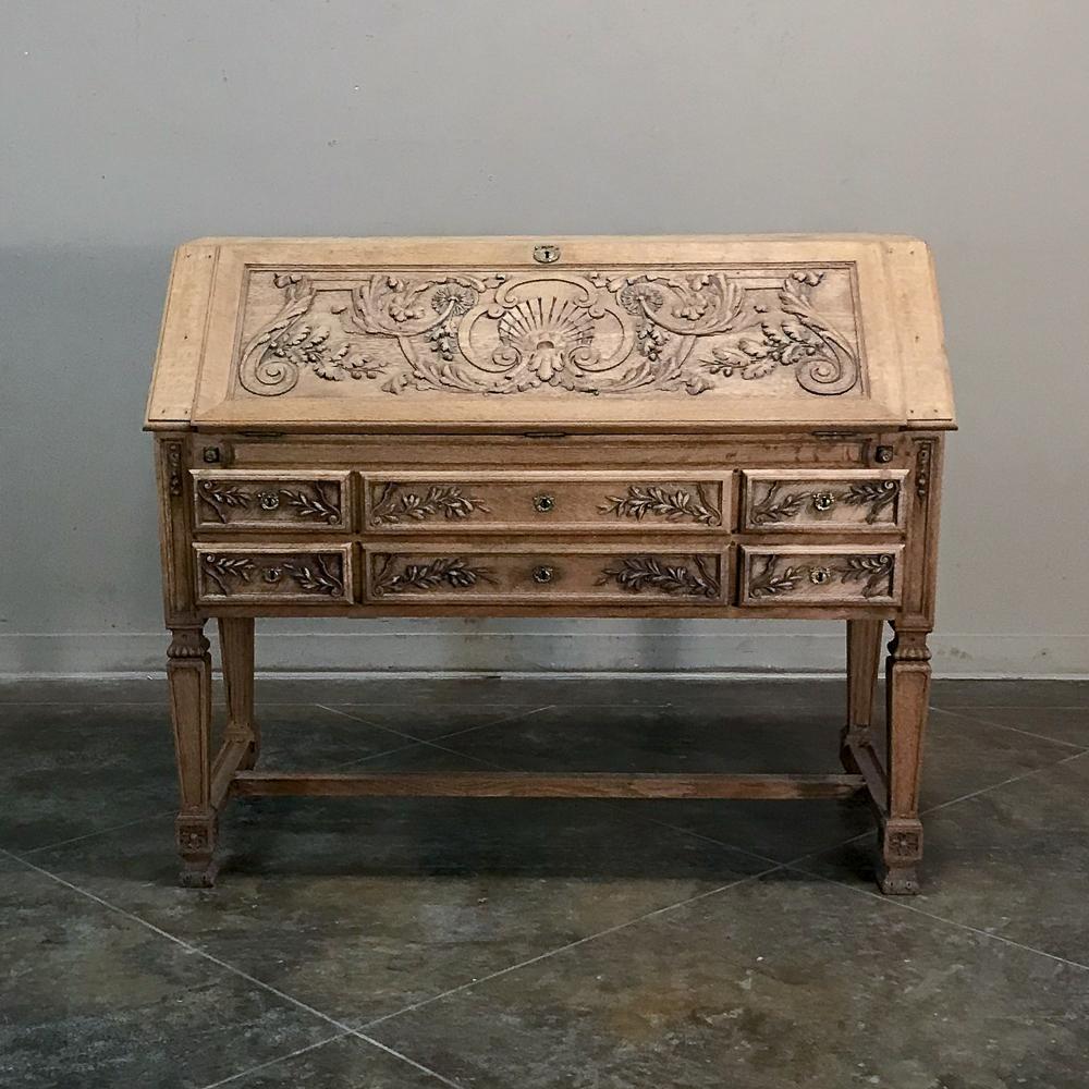 Hand-Carved 19th Century French Louis XIV Stripped Oak Secretary