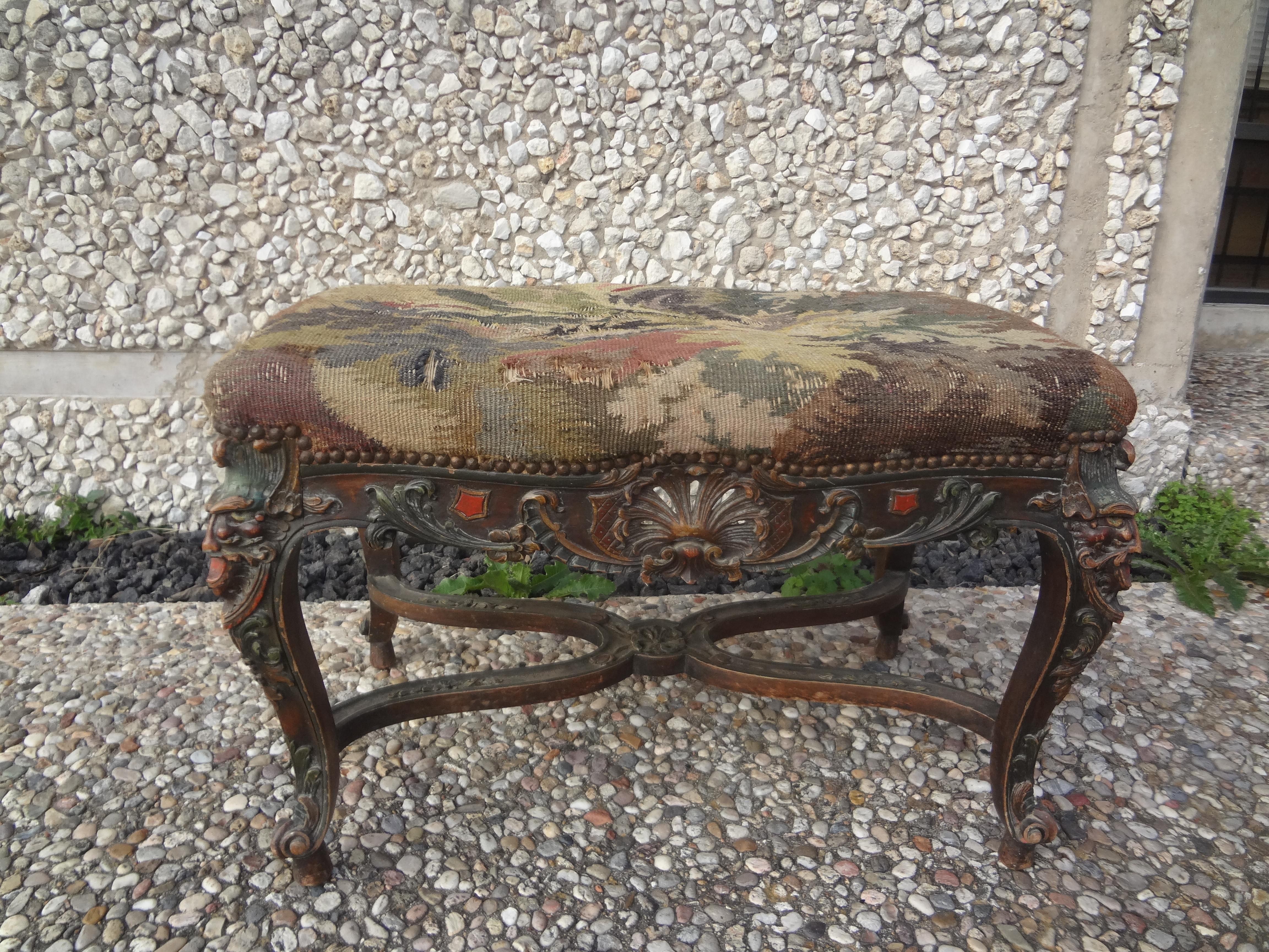 Tapestry 19th Century French Louis XIV Style Bench For Sale