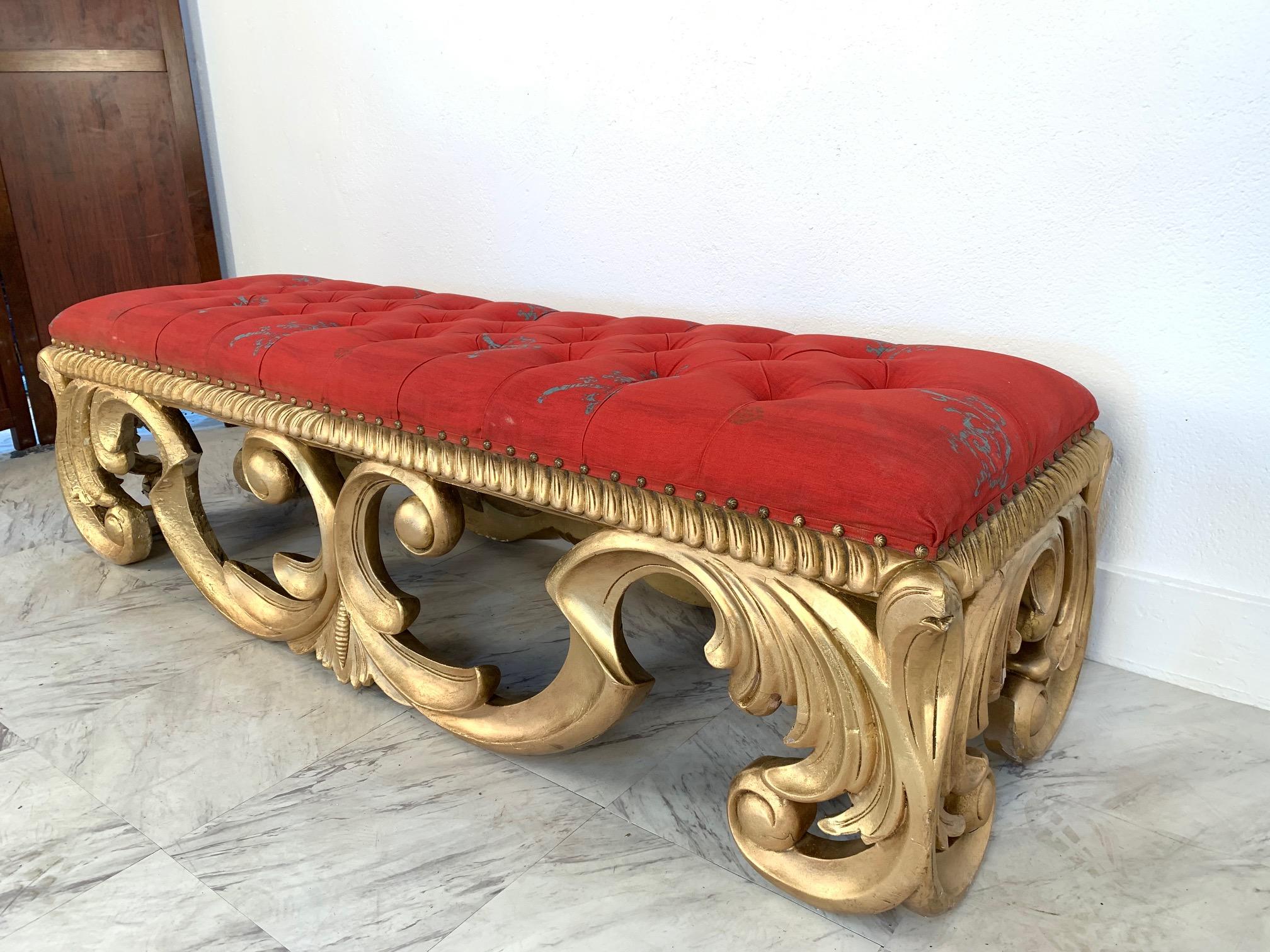Carved French Louis XIV Style Giltwood Bench For Sale