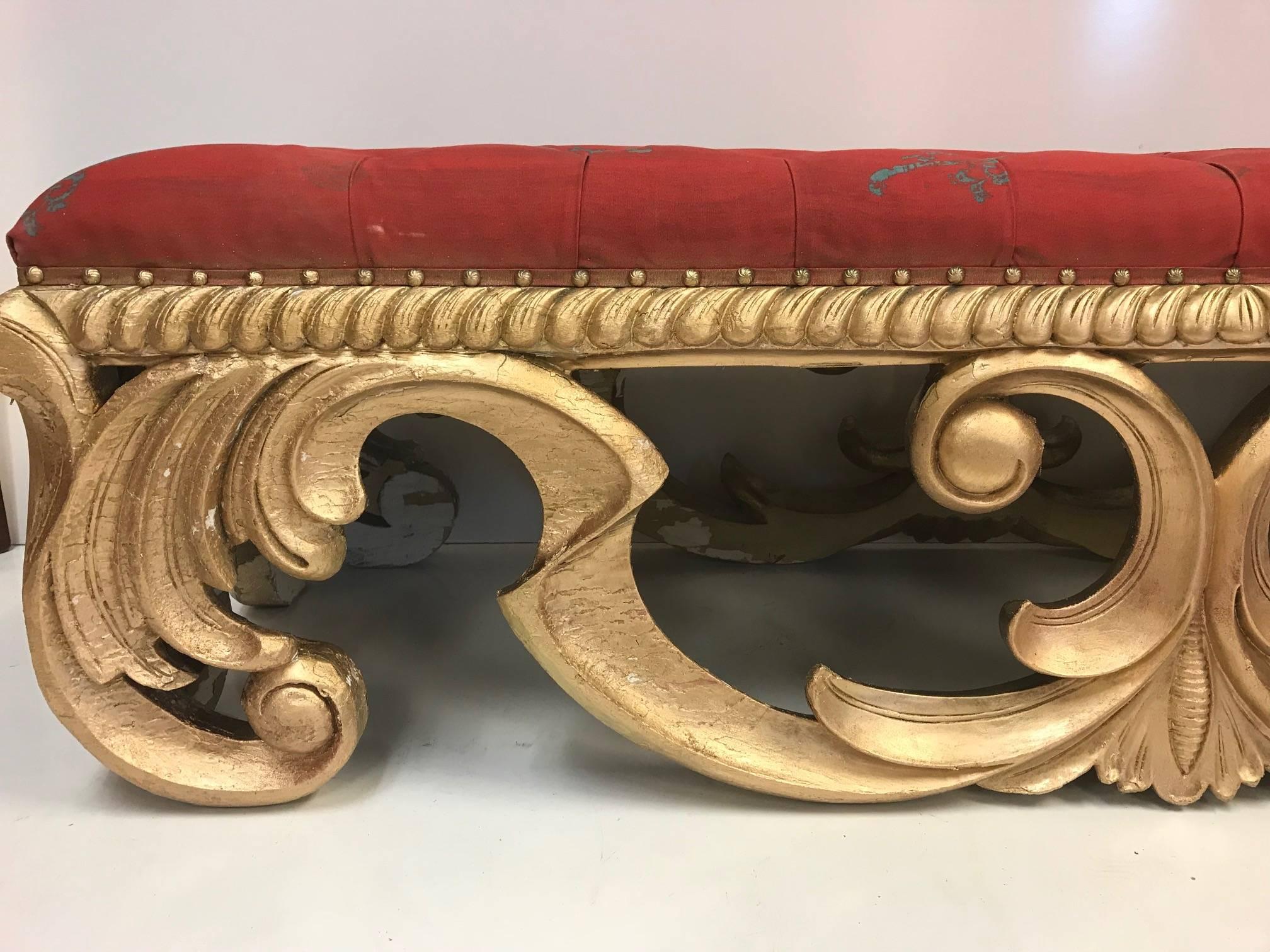Mid-20th Century French Louis XIV Style Giltwood Bench For Sale