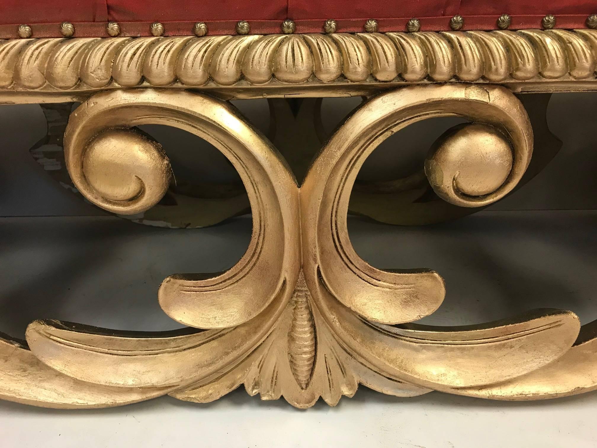 Fabric French Louis XIV Style Giltwood Bench For Sale
