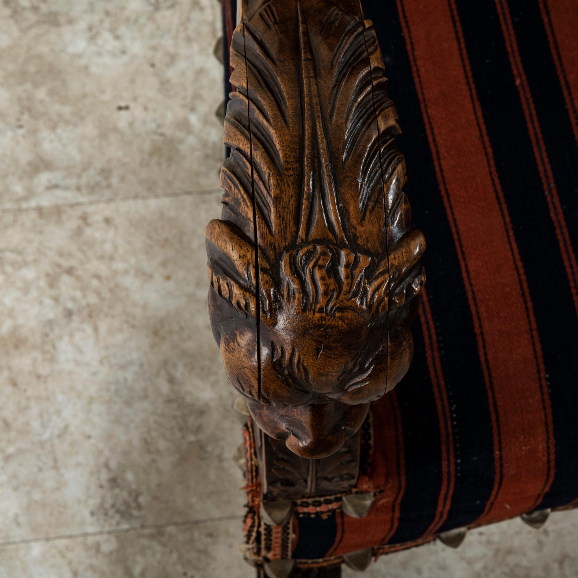 19th Century French Louis XIV Style Hand Carved Walnut Armchairs with Lion Heads For Sale 5