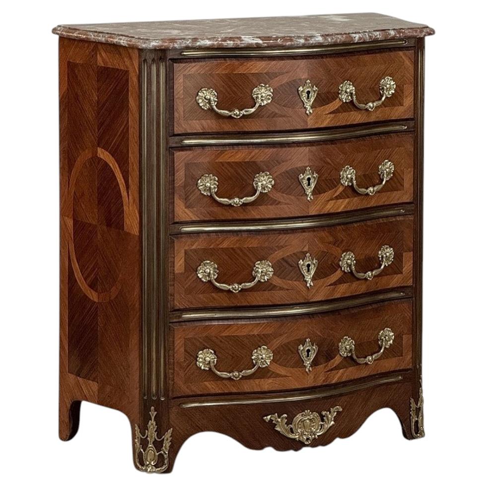 19th Century French Louis XIV Style Marquetry Marble Top Commode For Sale