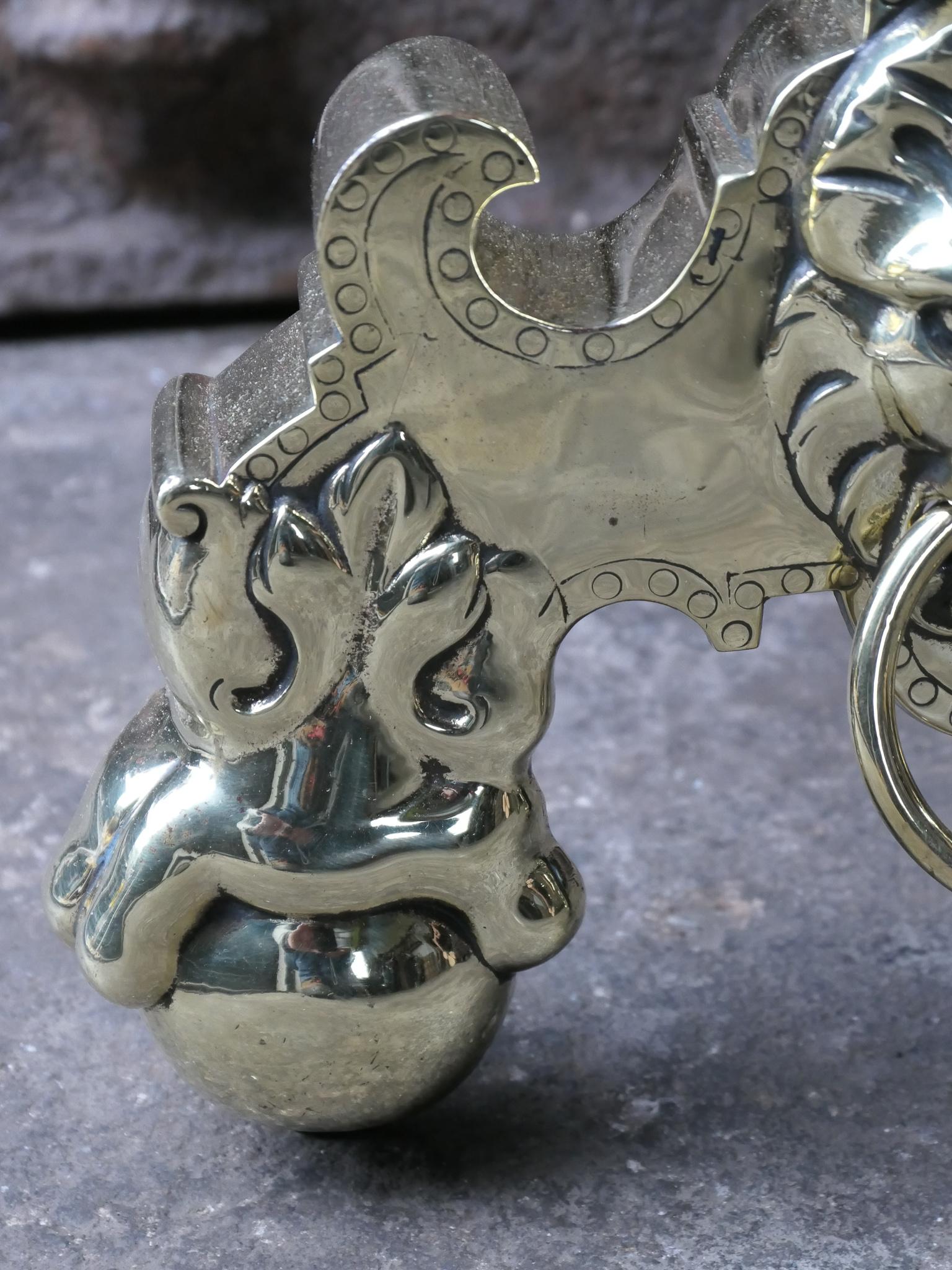 19th Century French Louis XIV Style Polished Brass Andirons or Firedogs For Sale 8