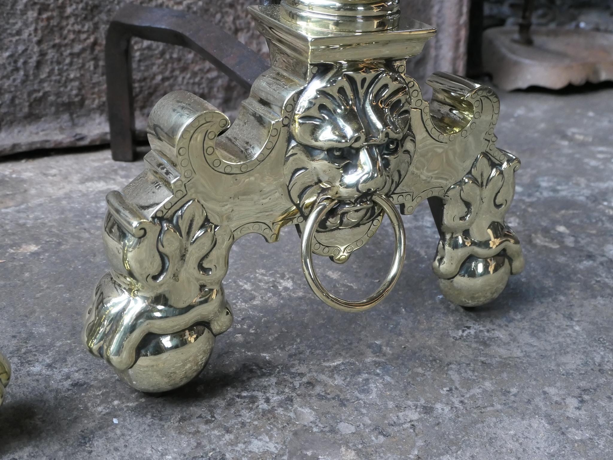 19th Century French Louis XIV Style Polished Brass Andirons or Firedogs For Sale 10