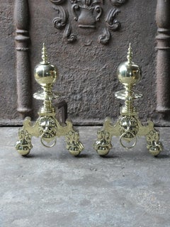 19th Century French Louis XIV Style Polished Brass Andirons or Firedogs