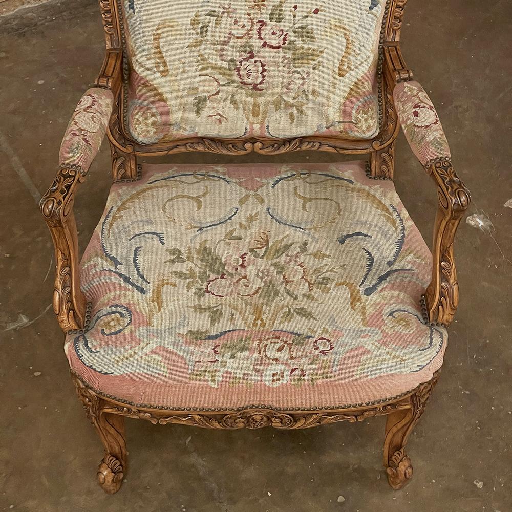 19th Century French Louis XIV Walnut Armchair with Needlepoint Tapestry For Sale 13