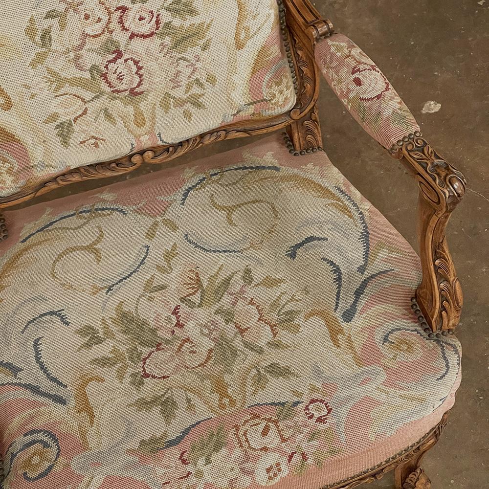 19th Century French Louis XIV Walnut Armchair with Needlepoint Tapestry For Sale 14