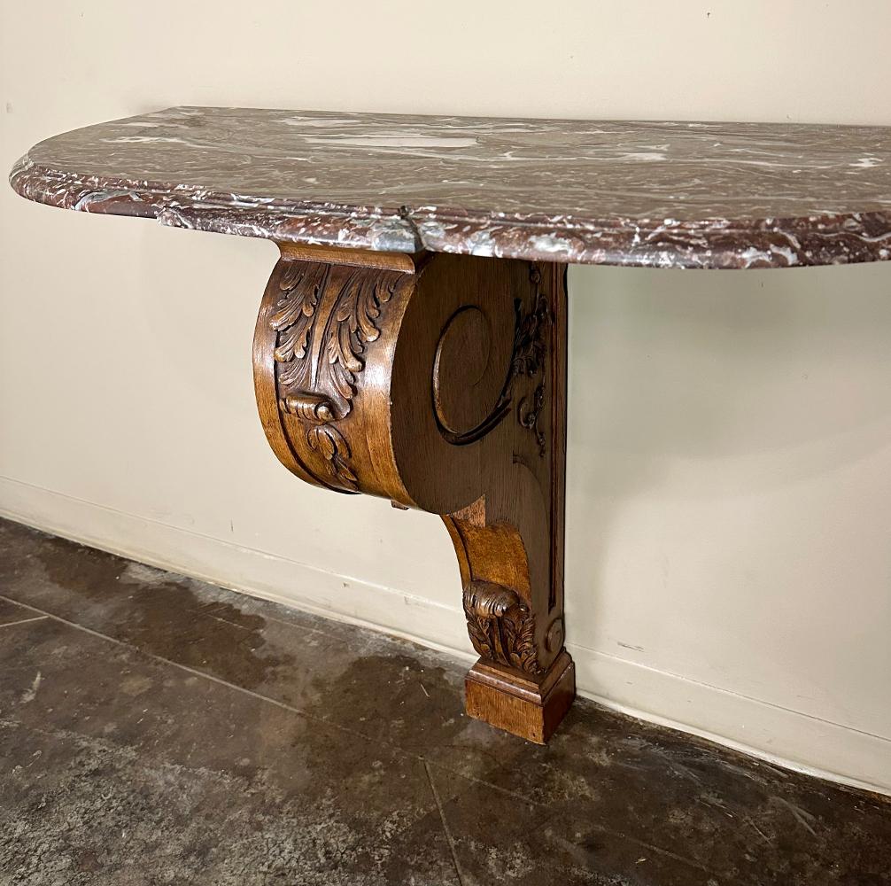 19th Century French Louis XIV Walnut Marble Top Console For Sale 4